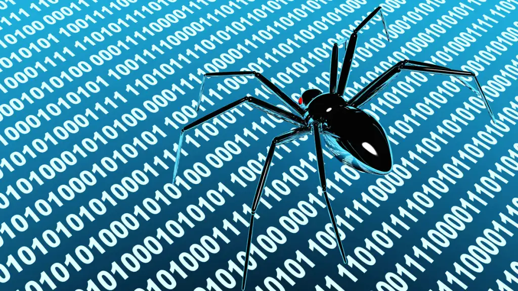 A black metallic spider representing a web bot crawler indexing the digital world.