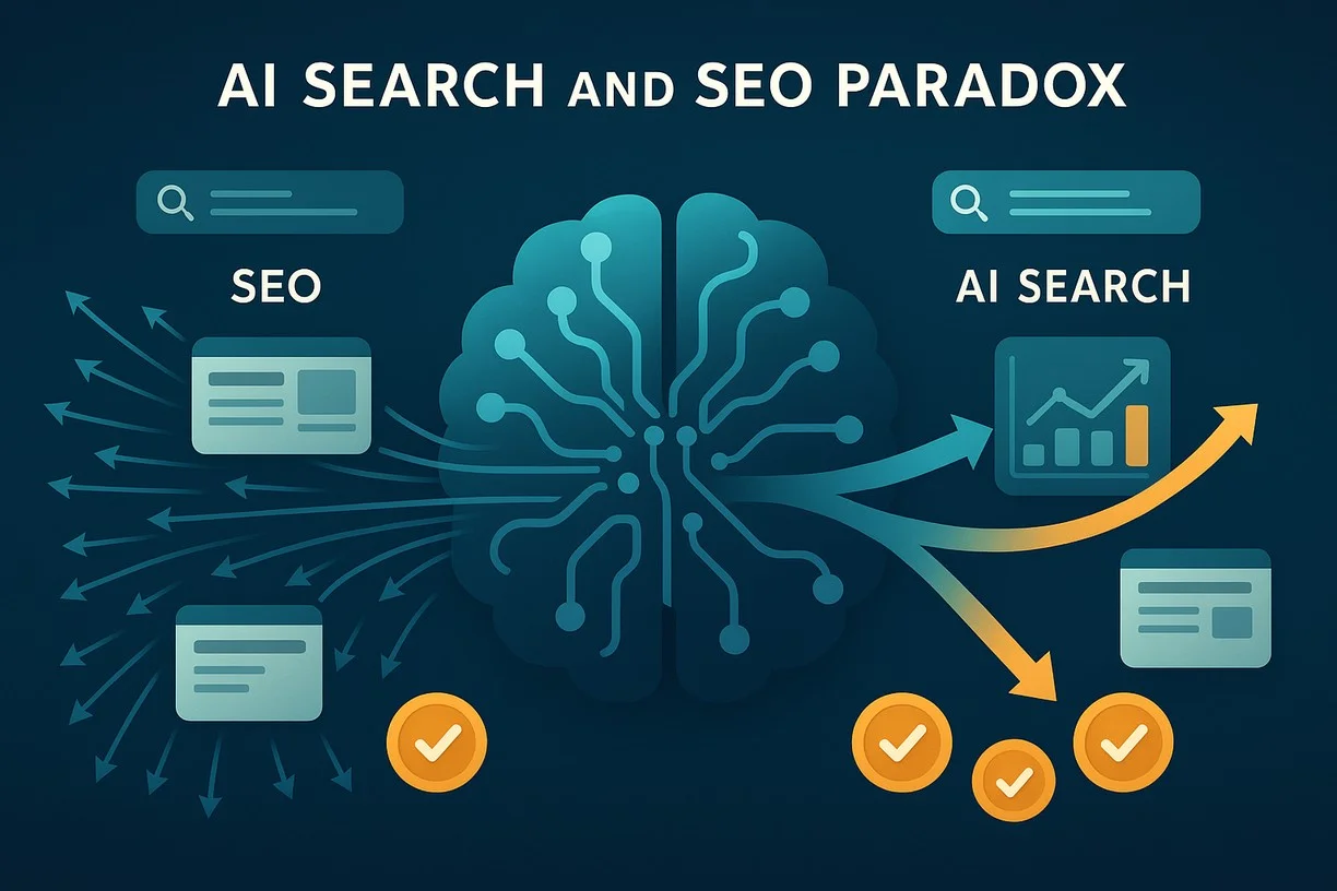 A diagram showing the AI search and SEO paradox.