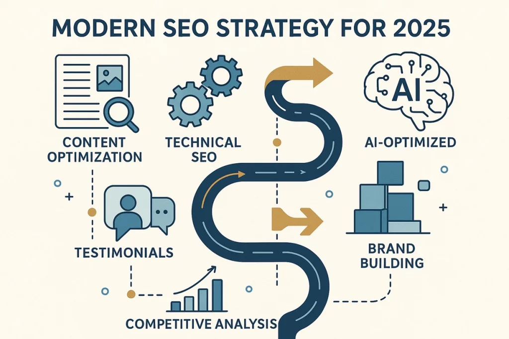 A chart showing the steps for SEO in the 2025 age of AI.